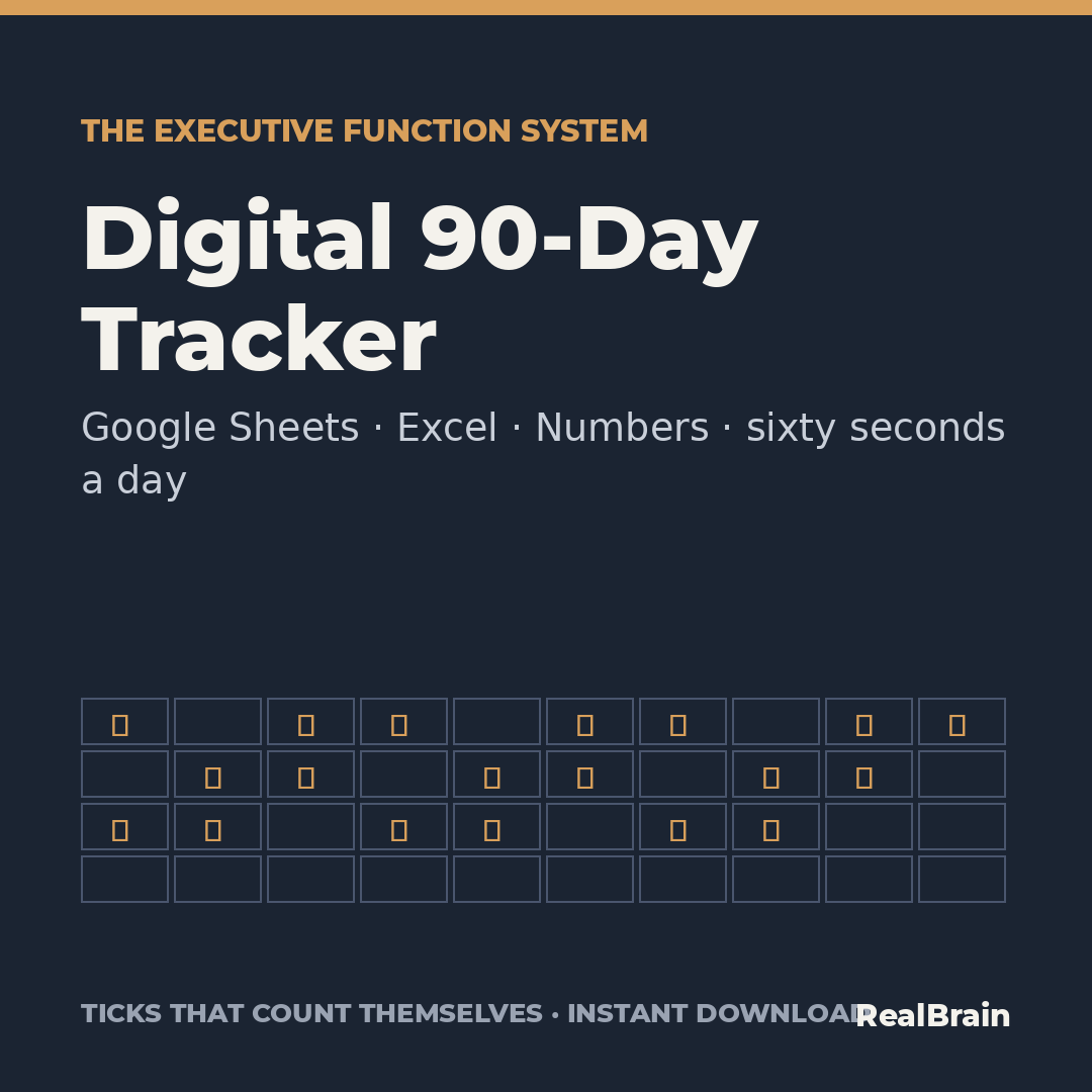 The Digital 90-Day Tracker — spreadsheet for Google Sheets, Excel and Numbers