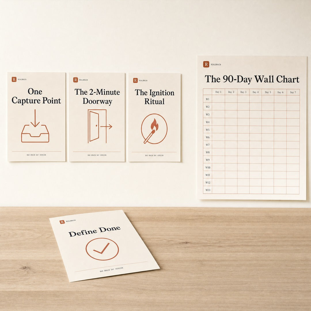 EF Poster Pack — 14 Strategy Posters + 90-Day Wall Chart cover mockup